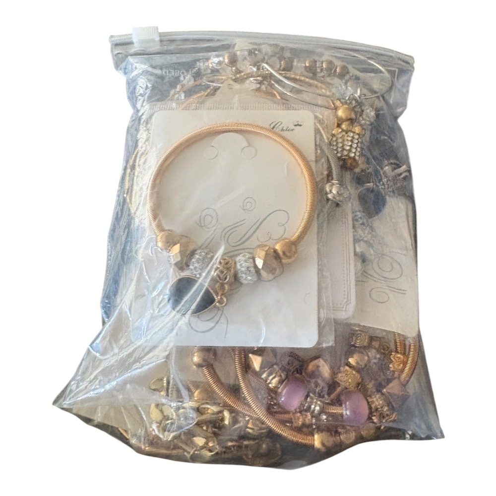 Mixed Fashion Jewelry Lot Gold Silver Tone Bracelets Necklaces Charms Bundle